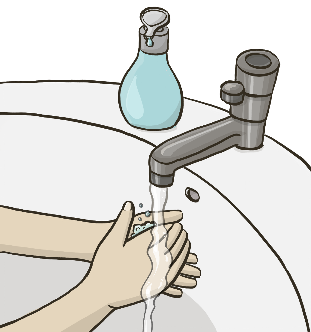Hände waschen.